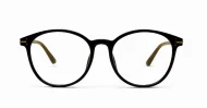 Black computer glasses with gold accents and blue light lenses