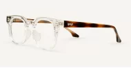 Small square crystal clear blue light glasses with silver arrow temple accents