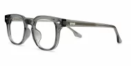Small square crystal clear blue light glasses with silver arrow temple accents