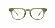 Small square crystal clear blue light glasses with silver arrow temple accents