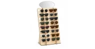 Laser-cut wooden sunglasses display stand with mirrored top
