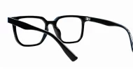 Black square TR90 blue blocker glasses with silver diamond temple detailing