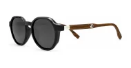 Hexagon shaped polarised sunglasses with faux wood oak temples