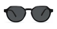 Hexagon shaped polarised sunglasses with faux wood oak temples