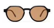 Hexagon shaped polarised sunglasses with faux wood oak temples