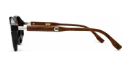 Hexagon shaped polarised sunglasses with faux wood oak temples