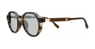 Hexagon shaped polarised sunglasses with faux wood oak temples