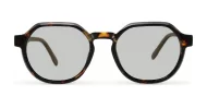 Hexagon shaped polarised sunglasses with faux wood oak temples