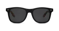 Skate unisex polarised sunglasses with matte black frames and bamboo arms with multi-coloured stripes