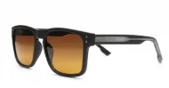 The Comet sporty black UV400 sunglasses for men with Oakley-inspired wrap frames and brown Category 3 lenses