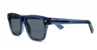 The Spike unisex vintage wayfarer UV400 sunglasses in translucent blue with black sides, gold pips and dark grey lenses