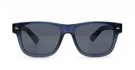 The Spike unisex vintage wayfarer UV400 sunglasses in translucent blue with black sides, gold pips and dark grey lenses