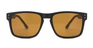 The Comet sporty black UV400 sunglasses for men with Oakley-inspired wrap frames and brown Category 3 lenses