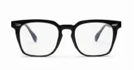 Chunky shiny black square computer glasses with silver temple detailing