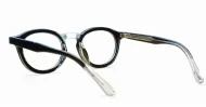 Round black and clear two-tone computer glasses with silver pin temple detailing