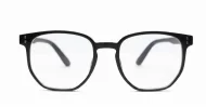 Shiny black TR90 blue block glasses with silver pin temple detailing
