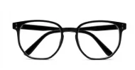 Shiny black TR90 blue block glasses with silver pin temple detailing