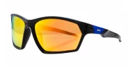  iPOP Bullet angular wrap polarised sunnies in matte black with blue mirror lenses