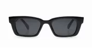The Amos small retro rectangular UV400 sunglasses for women with super dark lenses and gold arm detailing