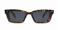 The Amos small retro rectangular UV400 sunglasses for women with super dark lenses and gold arm detailing