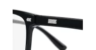 Shiny black square blue block glasses with silver detailing and robust steel hinges