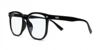 Shiny black square blue block glasses with silver detailing and robust steel hinges