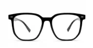 Shiny black square blue block glasses with silver detailing and robust steel hinges
