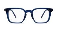 Chunky square blue blue blocker glasses with wire-core temples and steel hinges
