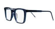 Chunky square blue blue blocker glasses with wire-core temples and steel hinges