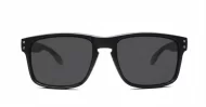 Tama Black curved wrap polarised sunglasses silver detail dark grey lenses