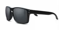 Tama Black curved wrap polarised sunglasses silver detail dark grey lenses
