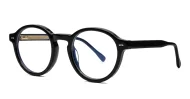 Black round vintage style anti blue light glasses with clean undetailed fram