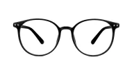 Black round blue light glasses with silver accents