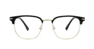 Black and gold clubmaster blue blocker glasses with vintage styling and steel hinges
