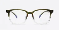 Brown and clear fade blue blocker glasses with silver temple detailing