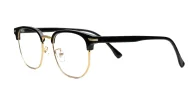 Black and gold clubmaster blue blocker glasses with vintage styling and steel hinges