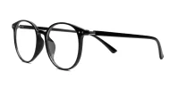 Black round blue light glasses with silver accents