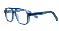 Chunky aviator computer glasses in crystal matte blue with wire-core temples and steel hinges