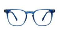 Crystal blue light glasses with translucent blue frame and steel hinges
