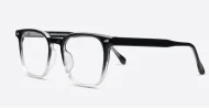 Black to clear fade blue light glasses with wire-core temples and steel hinges