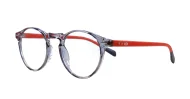 Round anti blue light glasses with silver accents, wire-core temples and steel hinges