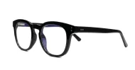 Round medium blue blocker glasses in black or tortoise with inner core wire temples