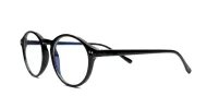 Round black blue block glasses with silver accents and steel hinges