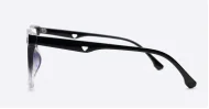 Square black to clear fade blue blocker glasses with silver details and pins