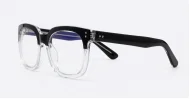 Computer glasses in black and clear gradient or warm tortoise with inner wire temples and steel hinges