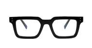 Sleek rectangular blue light glasses with silver detailing and robust steel hinges