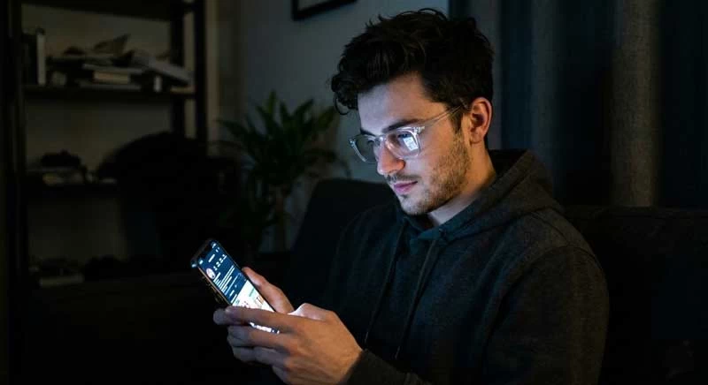 man wearing clear blue light glasses in NZ