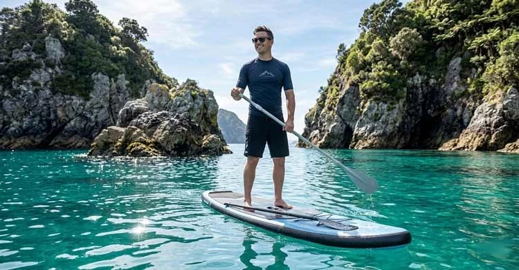 Man on a paddleboard wearing iPOP mens sunglasses NZ