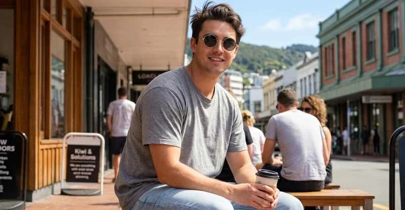 Man wearing round sunglasses in New Zealand