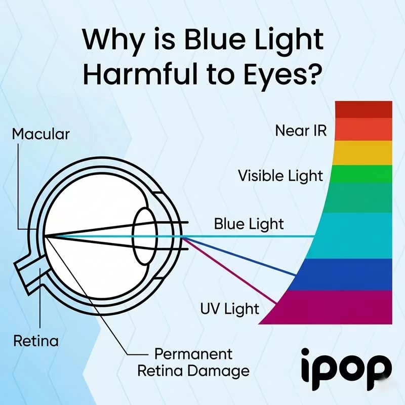 iPOP blue light lens diagram showing a diagram of the eye